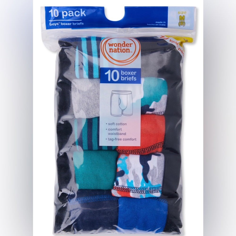 Wonder Nation Boys Underwear Soft Cotton Boxer Briefs, 10-Pack